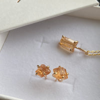 Raw Brazilian Imperial Topaz Stud Earrings, November Birthstone Earrings