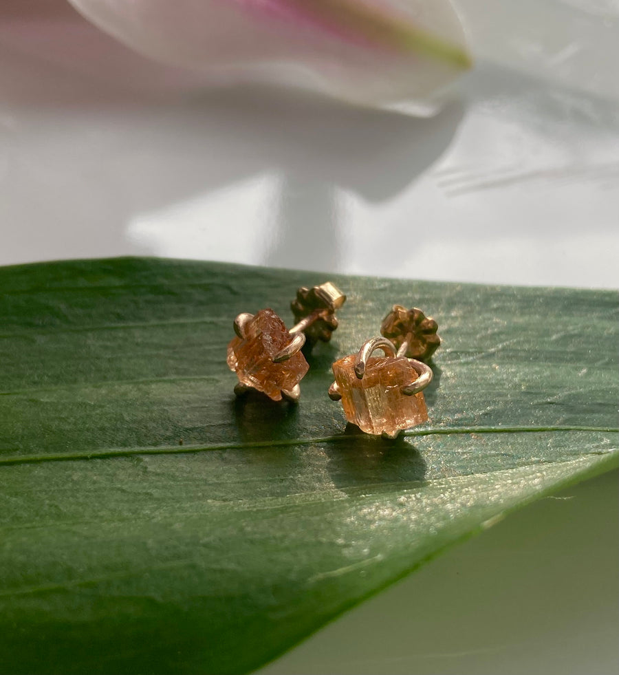 Raw Brazilian Imperial Topaz Stud Earrings, November Birthstone Earrings