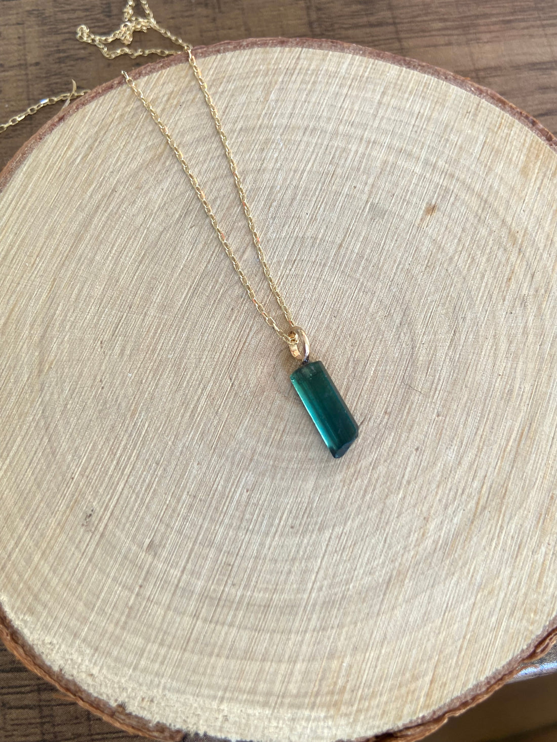 Raw Indicolite Teal Blue Tourmaline Pendant Necklace, October Birthstone Necklace