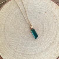 Raw Indicolite Teal Blue Tourmaline Pendant Necklace, October Birthstone Necklace