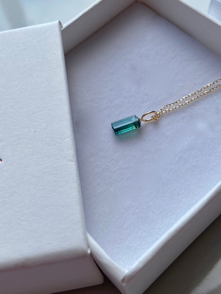 Raw Indicolite Teal Blue Tourmaline Pendant Necklace, October Birthstone Necklace
