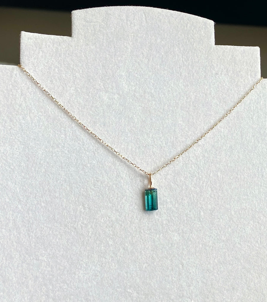 Raw Indicolite Teal Blue Tourmaline Pendant Necklace, October Birthstone Necklace