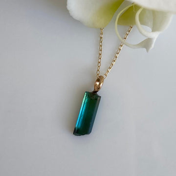 Raw Indicolite Teal Blue Tourmaline Pendant Necklace, October Birthstone Necklace