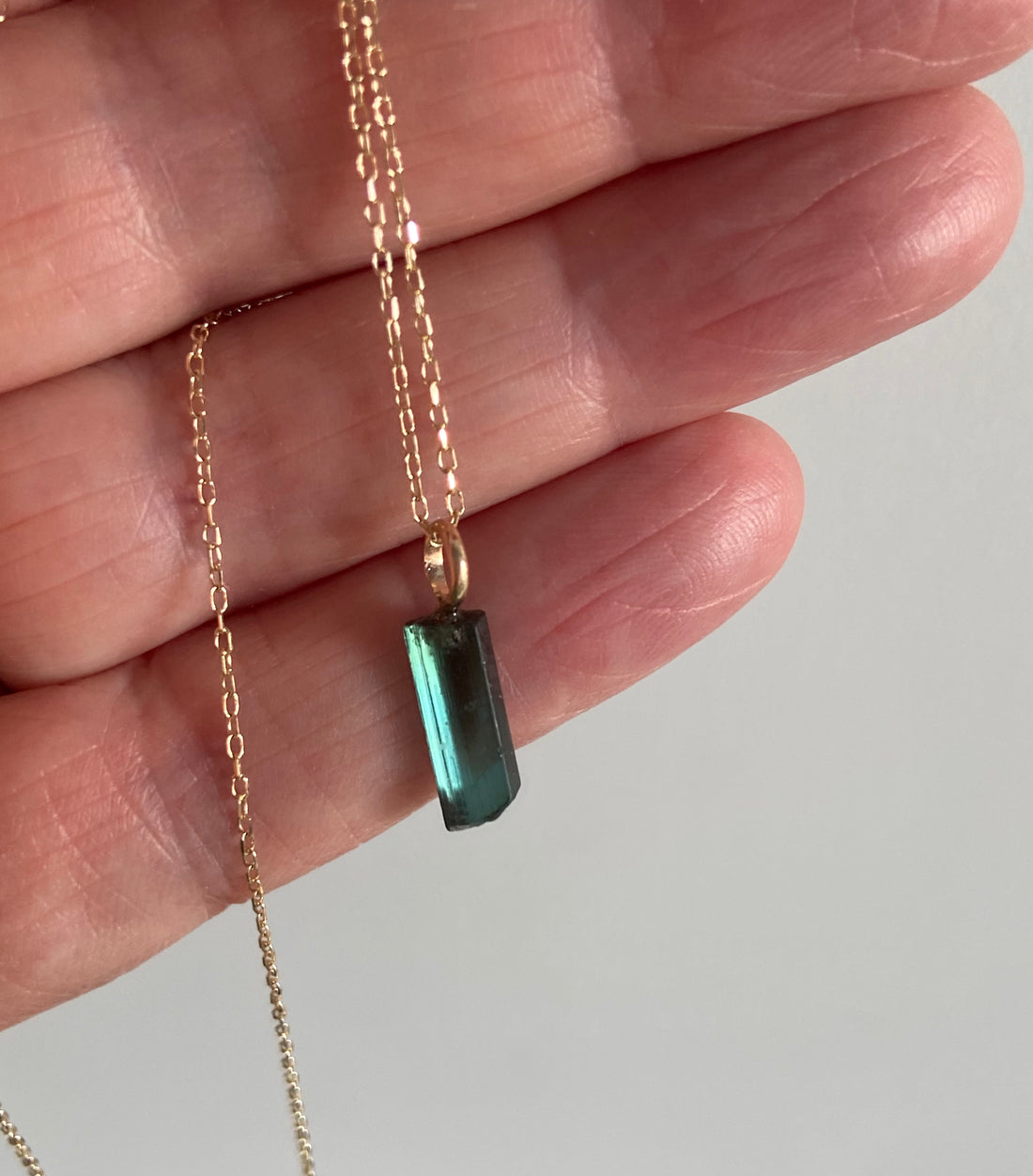 Raw Indicolite Teal Blue Tourmaline Pendant Necklace, October Birthstone Necklace