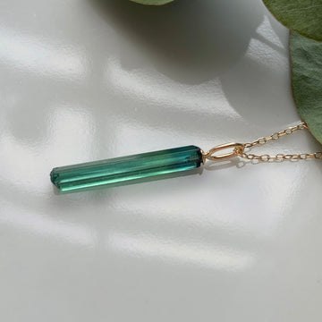 Raw Indicolite Teal Blue Tourmaline Pendant Necklace, October Birthstone Necklace