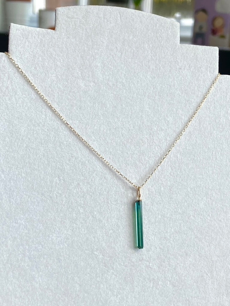 Raw Indicolite Teal Blue Tourmaline Pendant Necklace, October Birthstone Necklace