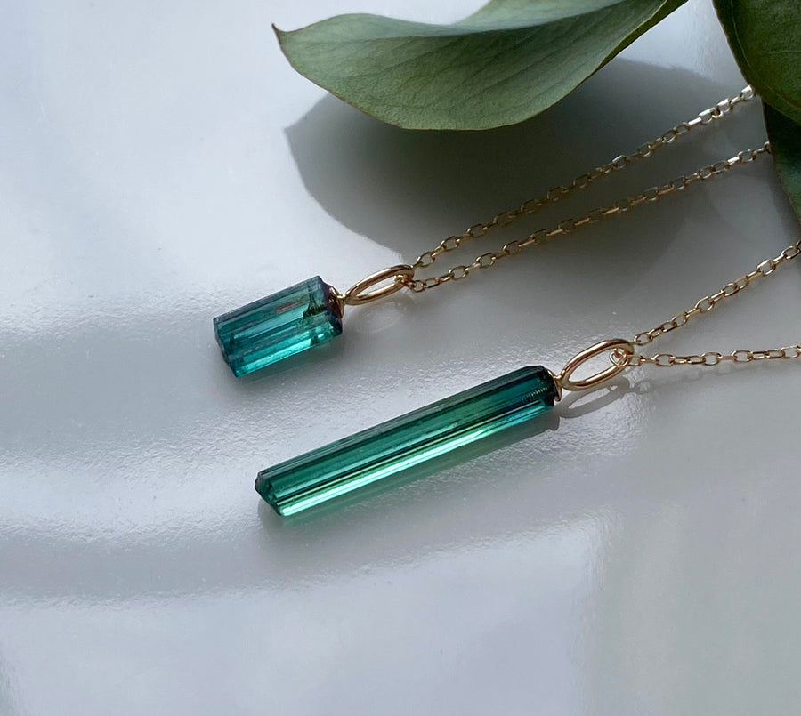 Raw Indicolite Teal Blue Tourmaline Pendant Necklace, October Birthstone Necklace