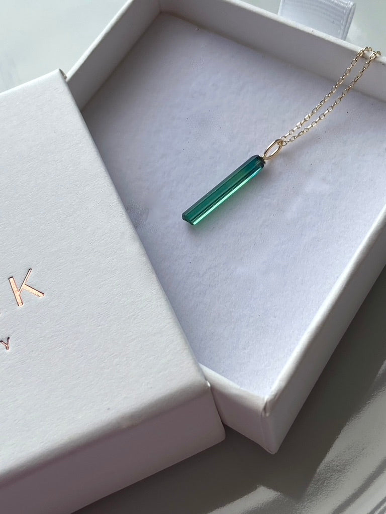 Raw Indicolite Teal Blue Tourmaline Pendant Necklace, October Birthstone Necklace