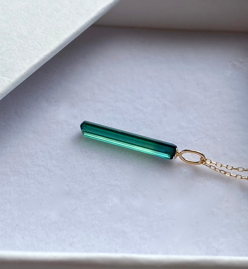 Raw Indicolite Teal Blue Tourmaline Pendant Necklace, October Birthstone Necklace
