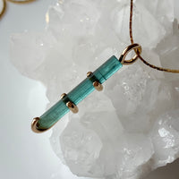 Raw Indicolite Teal Blue Tourmaline Pendant Necklace, October Birthstone Necklace