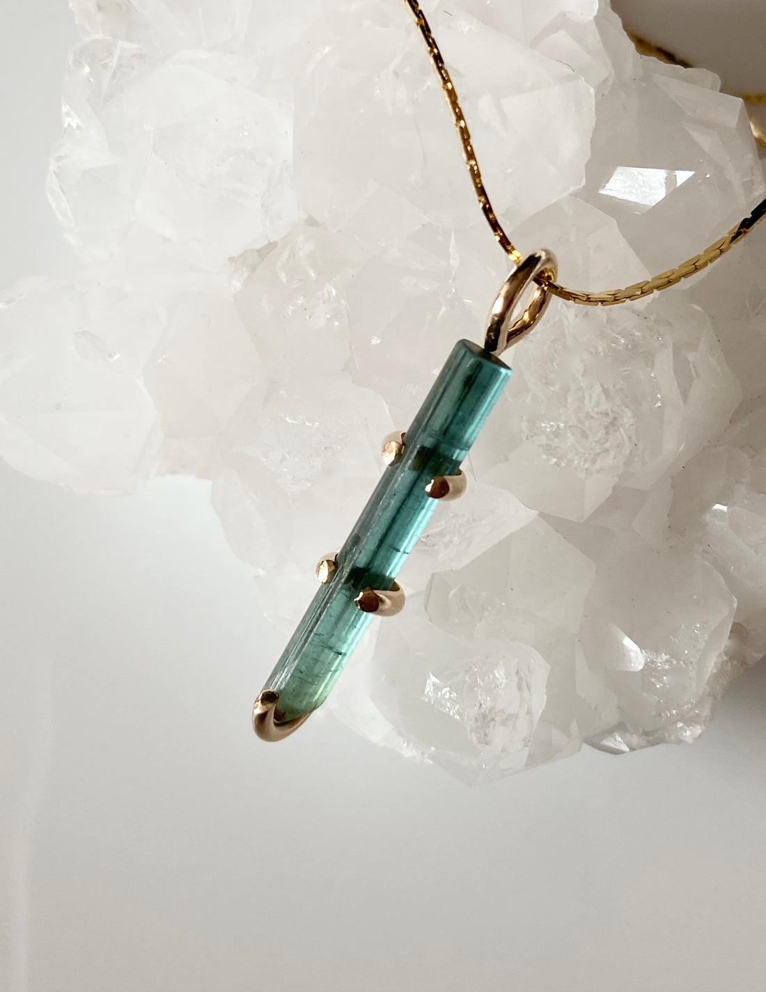 Raw Indicolite Teal Blue Tourmaline Pendant Necklace, October Birthstone Necklace