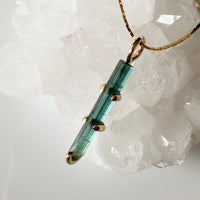 Raw Indicolite Teal Blue Tourmaline Pendant Necklace, October Birthstone Necklace