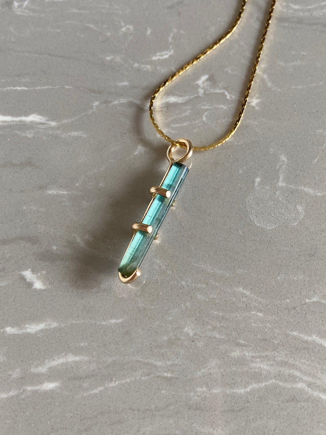 Raw Indicolite Teal Blue Tourmaline Pendant Necklace, October Birthstone Necklace