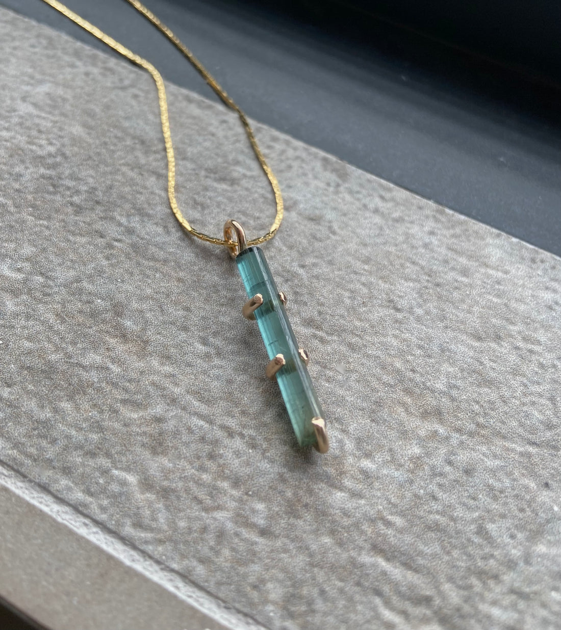 Raw Indicolite Teal Blue Tourmaline Pendant Necklace, October Birthstone Necklace