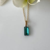 Raw Indicolite Teal Blue Tourmaline Pendant Necklace, October Birthstone Necklace