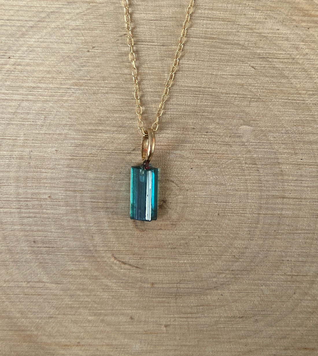 Raw Indicolite Teal Blue Tourmaline Pendant Necklace, October Birthstone Necklace