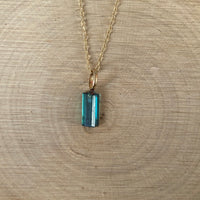 Raw Indicolite Teal Blue Tourmaline Pendant Necklace, October Birthstone Necklace