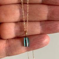 Raw Indicolite Teal Blue Tourmaline Pendant Necklace, October Birthstone Necklace