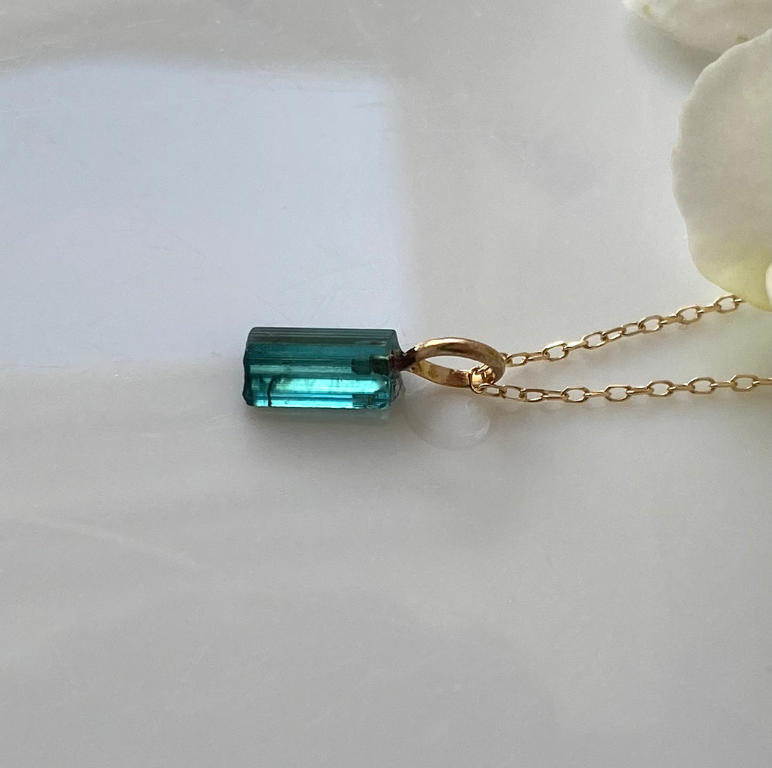 Raw Indicolite Teal Blue Tourmaline Pendant Necklace, October Birthstone Necklace