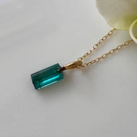 Raw Indicolite Teal Blue Tourmaline Pendant Necklace, October Birthstone Necklace