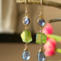 Blue Kyanite, Peridot and Iolite /Water Sapphire Earrings