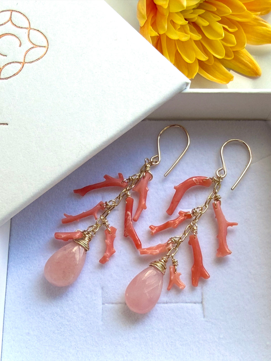 Italian Orange Coral and Peruvian Opal Earrings