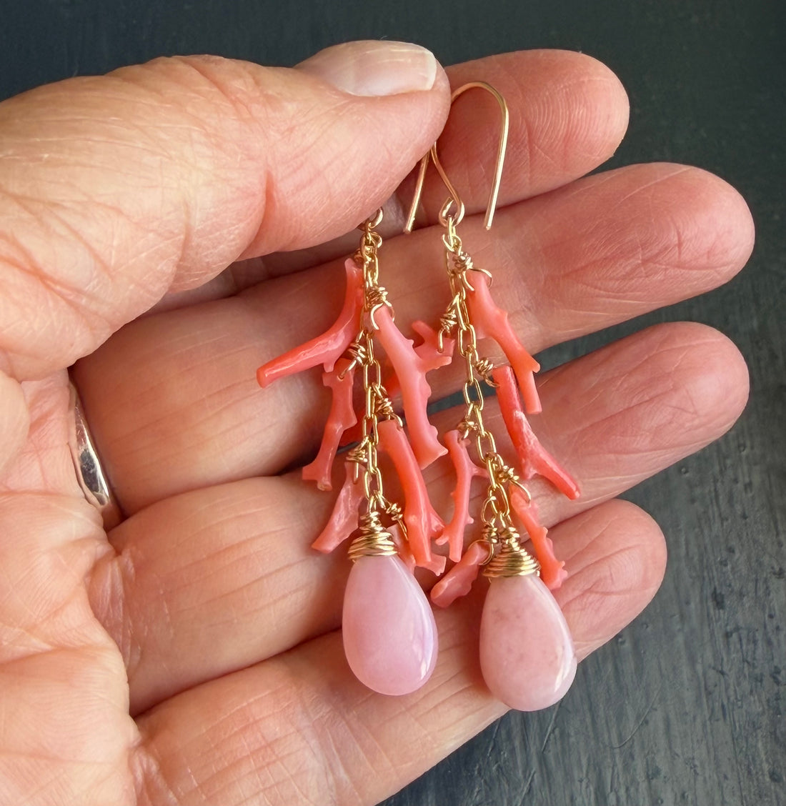 Italian Orange Coral and Peruvian Opal Earrings