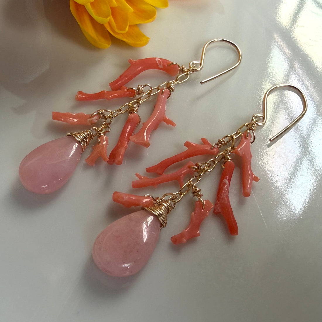 Italian Orange Coral and Peruvian Opal Earrings