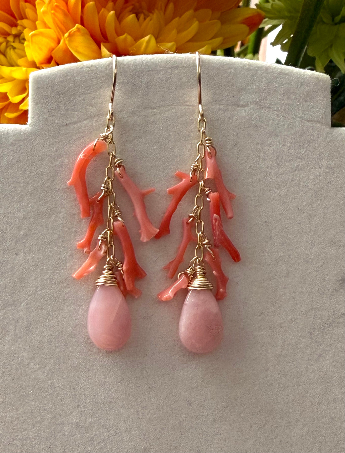Italian Orange Coral and Peruvian Opal Earrings