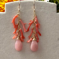 Italian Orange Coral and Peruvian Opal Earrings