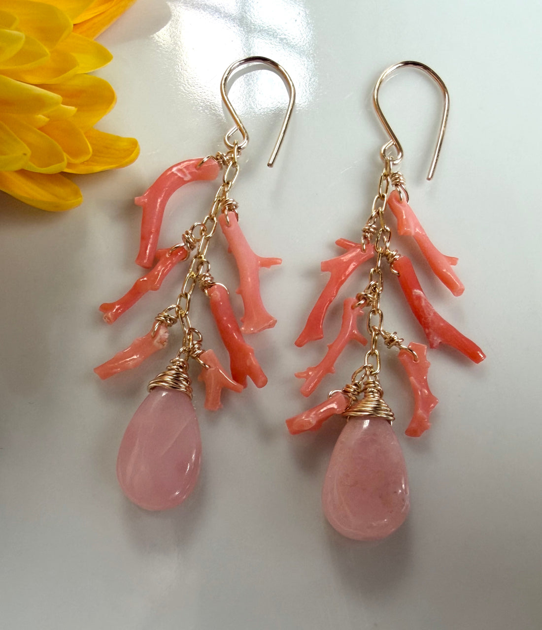 Italian Orange Coral and Peruvian Opal Earrings