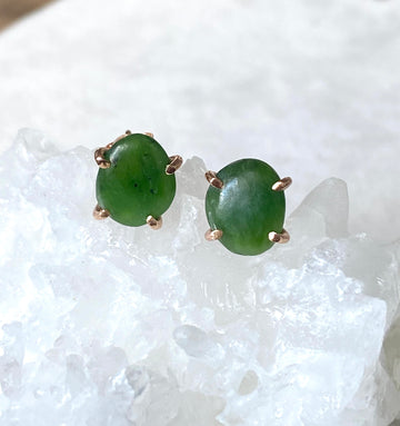 Green Russian Jade Stud Earrings, May Birthstone Earrings