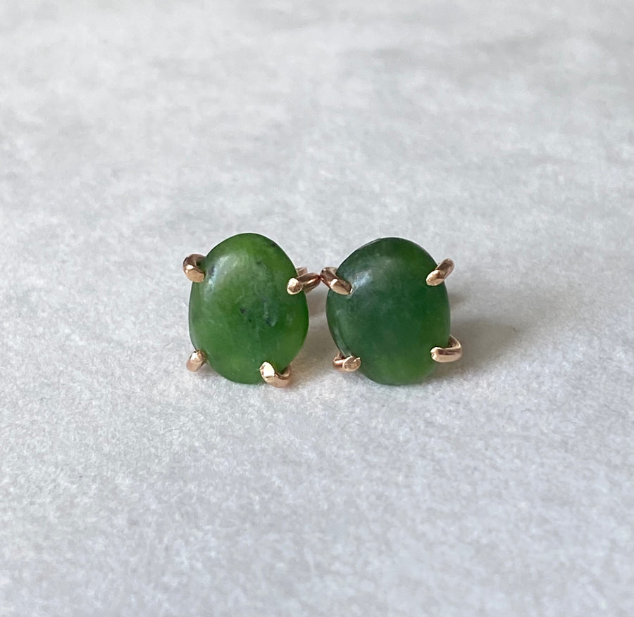 Green Russian Jade Stud Earrings, May Birthstone Earrings