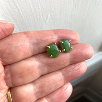 Green Russian Jade Stud Earrings, May Birthstone Earrings