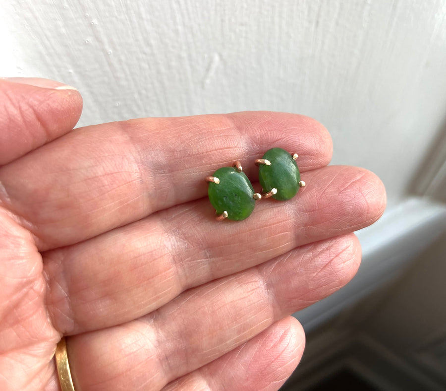 Green Russian Jade Stud Earrings, May Birthstone Earrings