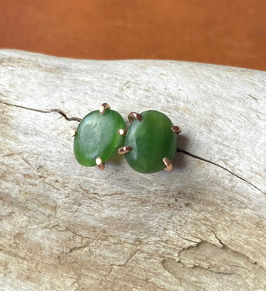 Green Russian Jade Stud Earrings, May Birthstone Earrings