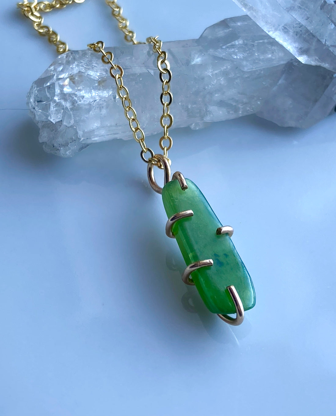 Green Russian Jade Pendant Necklace, March Birthstone