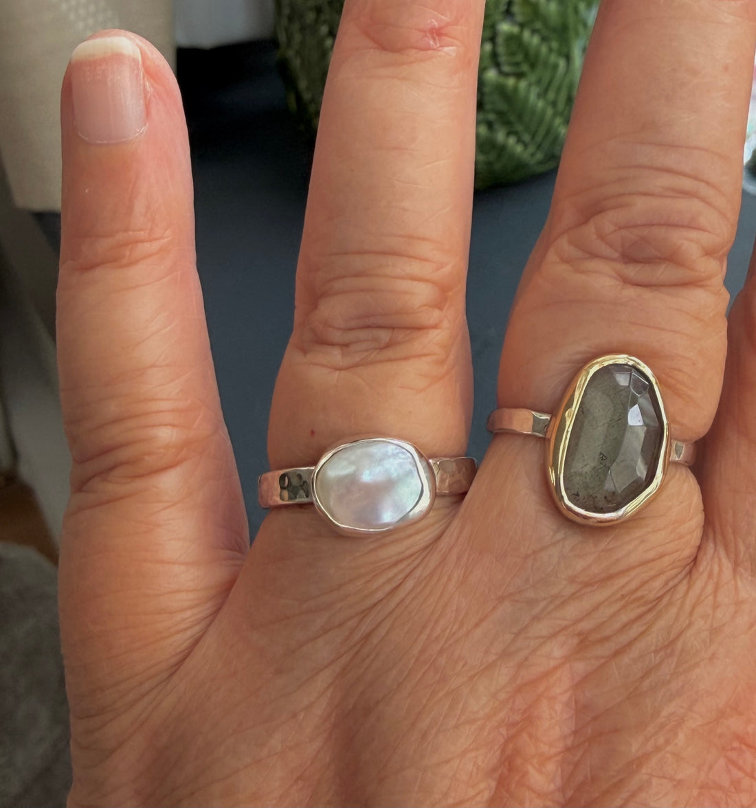 White Freshwater Keshi Pearl Ring, June Birthstone