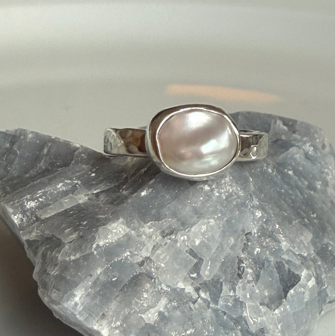 White Freshwater Keshi Pearl Ring, June Birthstone