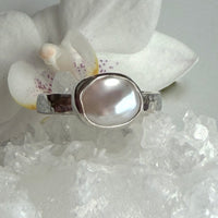 White Freshwater Keshi Pearl Ring, June Birthstone