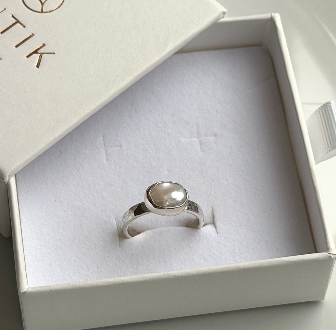 White Freshwater Keshi Pearl Ring, June Birthstone