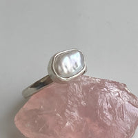 White Freshwater Keshi Pearl Ring, June Birthstone