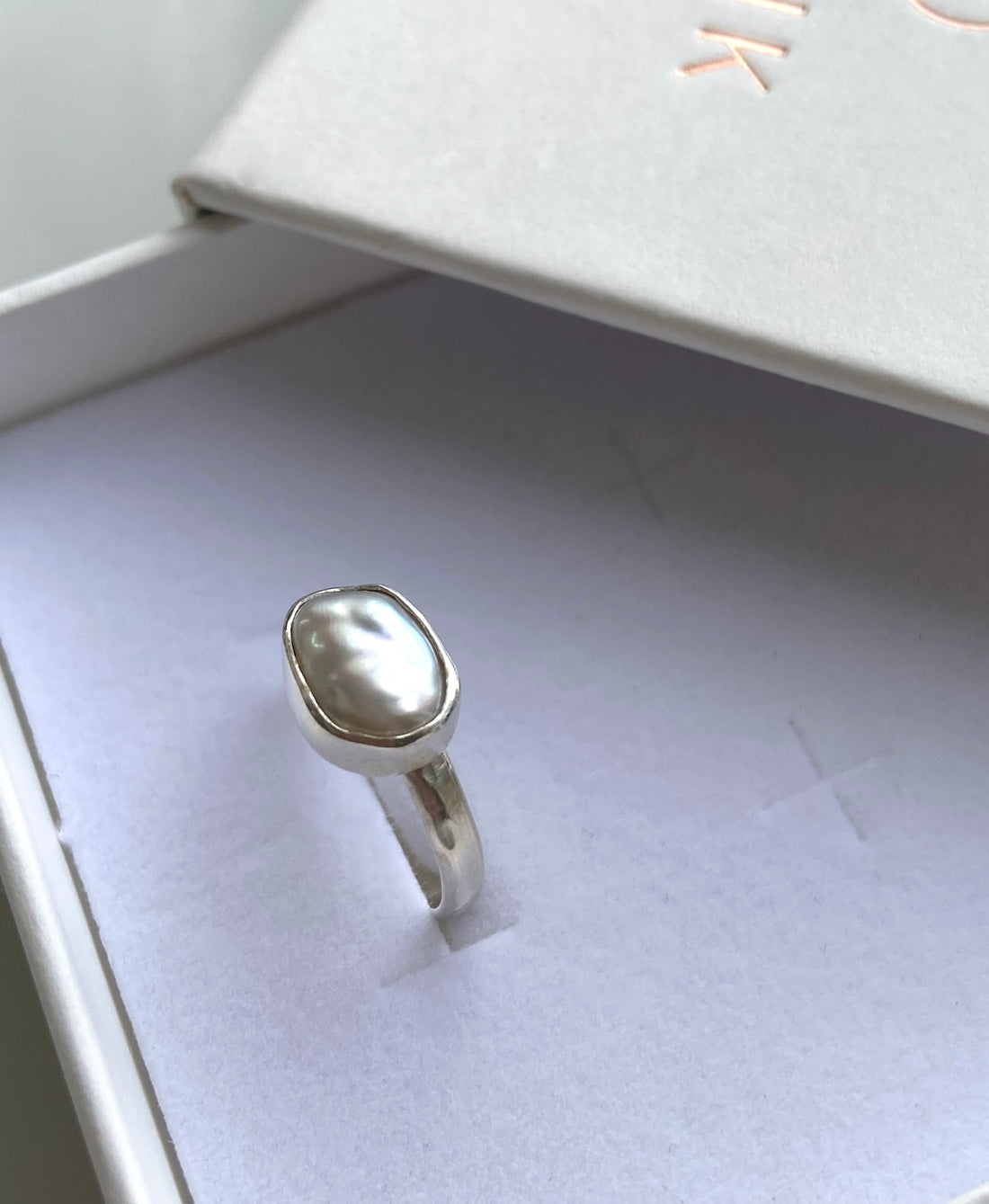 White Freshwater Keshi Pearl Ring, June Birthstone