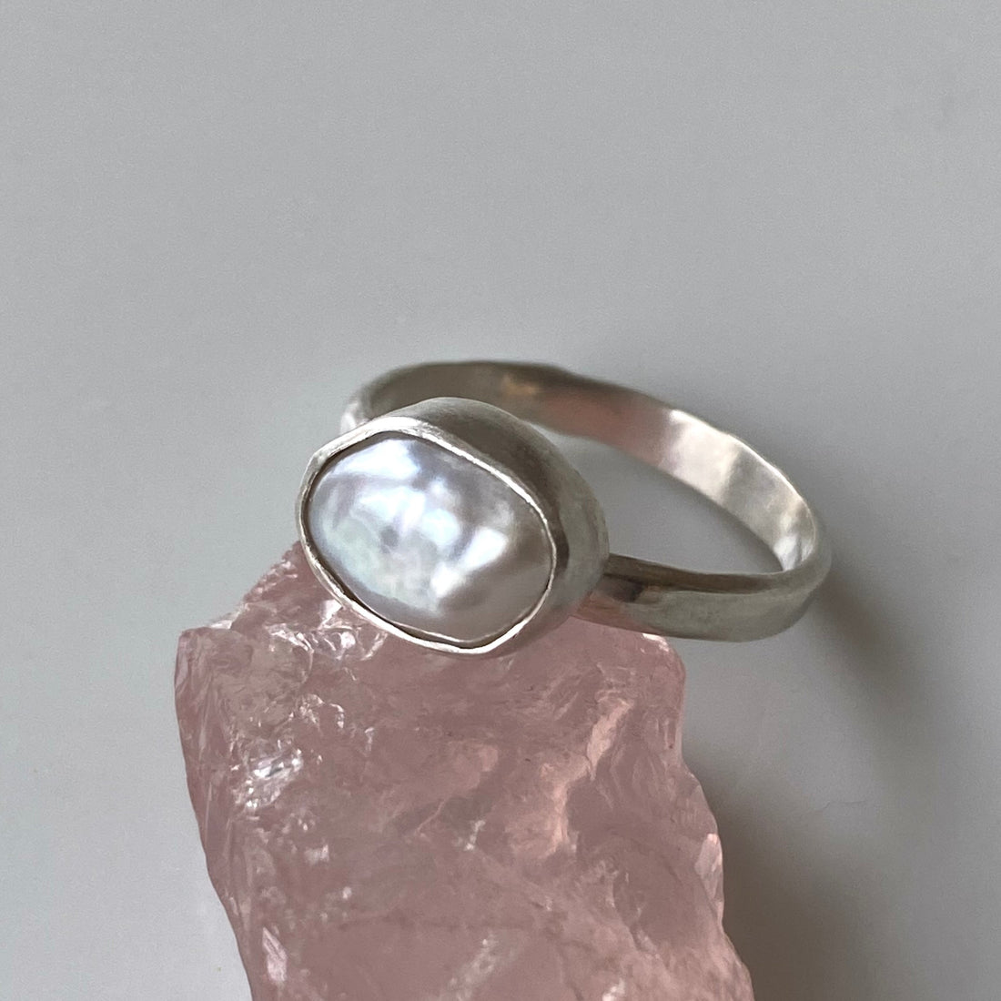 White Freshwater Keshi Pearl Ring, June Birthstone