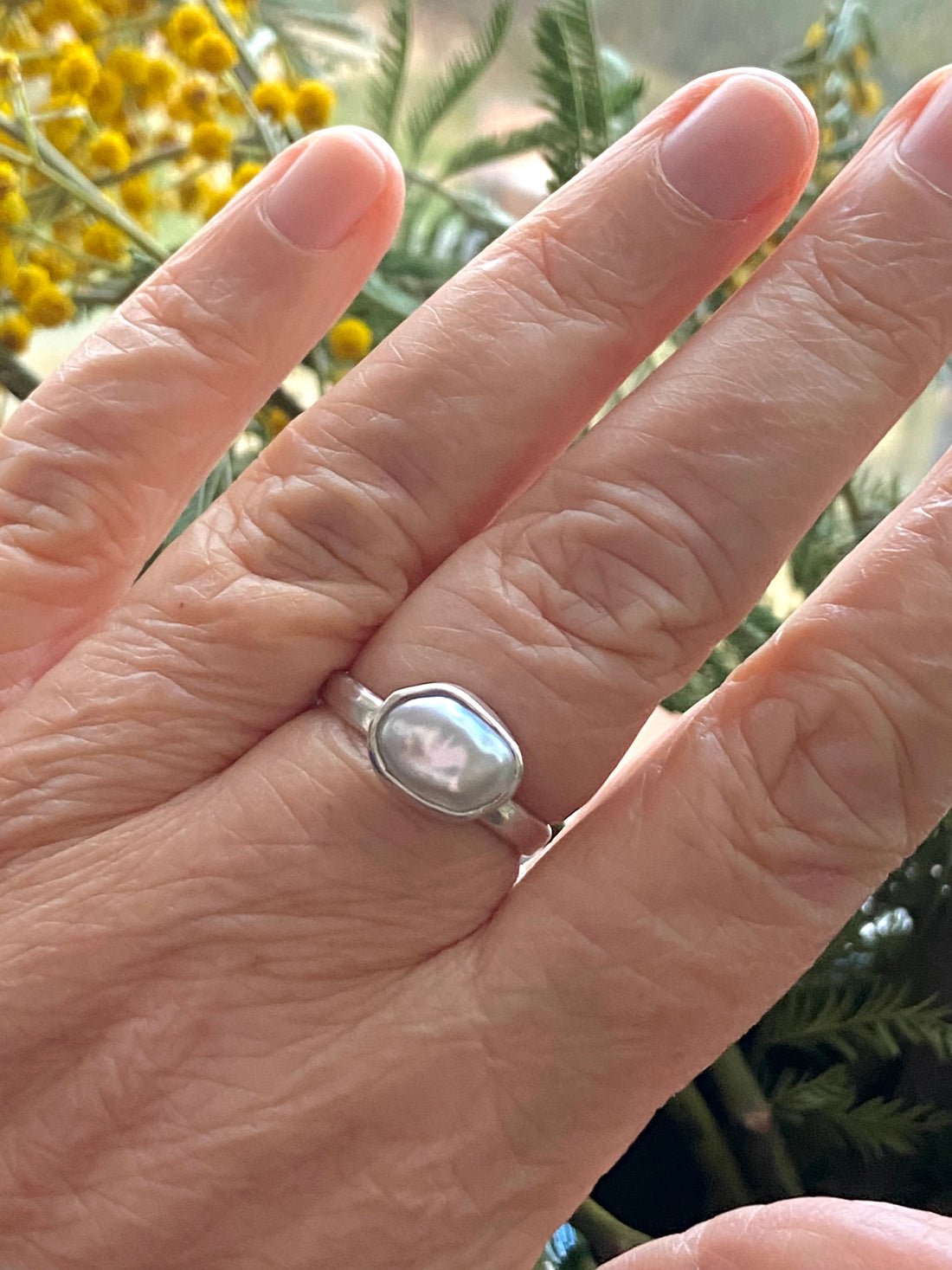 White Freshwater Keshi Pearl Ring, June Birthstone