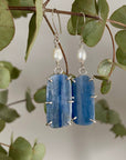 Brazilian Blue Kyanite Slice and Freshwater Pearl Earrings