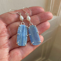 Brazilian Blue Kyanite Slice and Freshwater Pearl Earrings