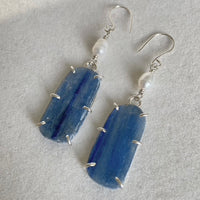 Brazilian Blue Kyanite Slice and Freshwater Pearl Earrings