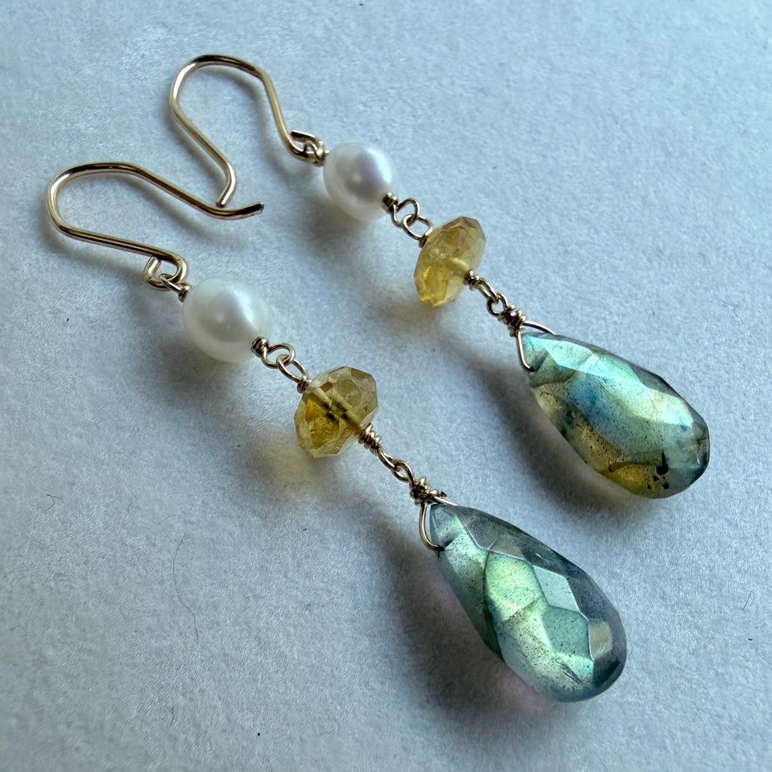Labradorite, Citrine and Freshwater Pearl Earrings, June November February March Birthstone