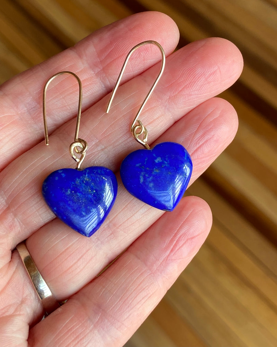 Natural Lapis Lazuli Heart Earrings, December Birthstone Earrings